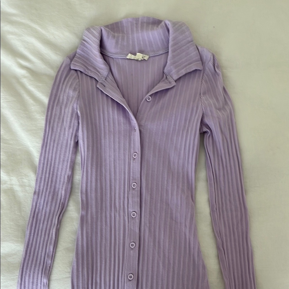 Lavender Ribbed Button-Up Dress - Picture 2 of 3
